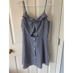 Blue checkered mini dress w/ cutout in front.